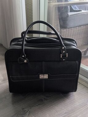 Samsonite Black Leather Briefcase Laptop Bag on Wheels
